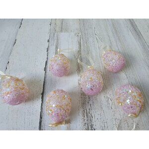 Pier 1? Pink glitter egg Easter ornament gold sparkle beaded unique vintage Xmas